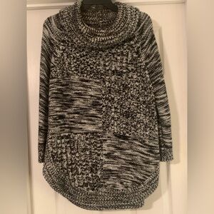 New Directions Black and White Cowl Neck Sweater